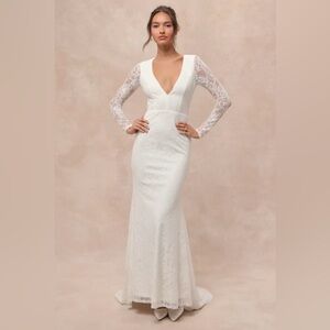 Lulus “Emmersyn” Lace Backless Maxi Wedding Dress